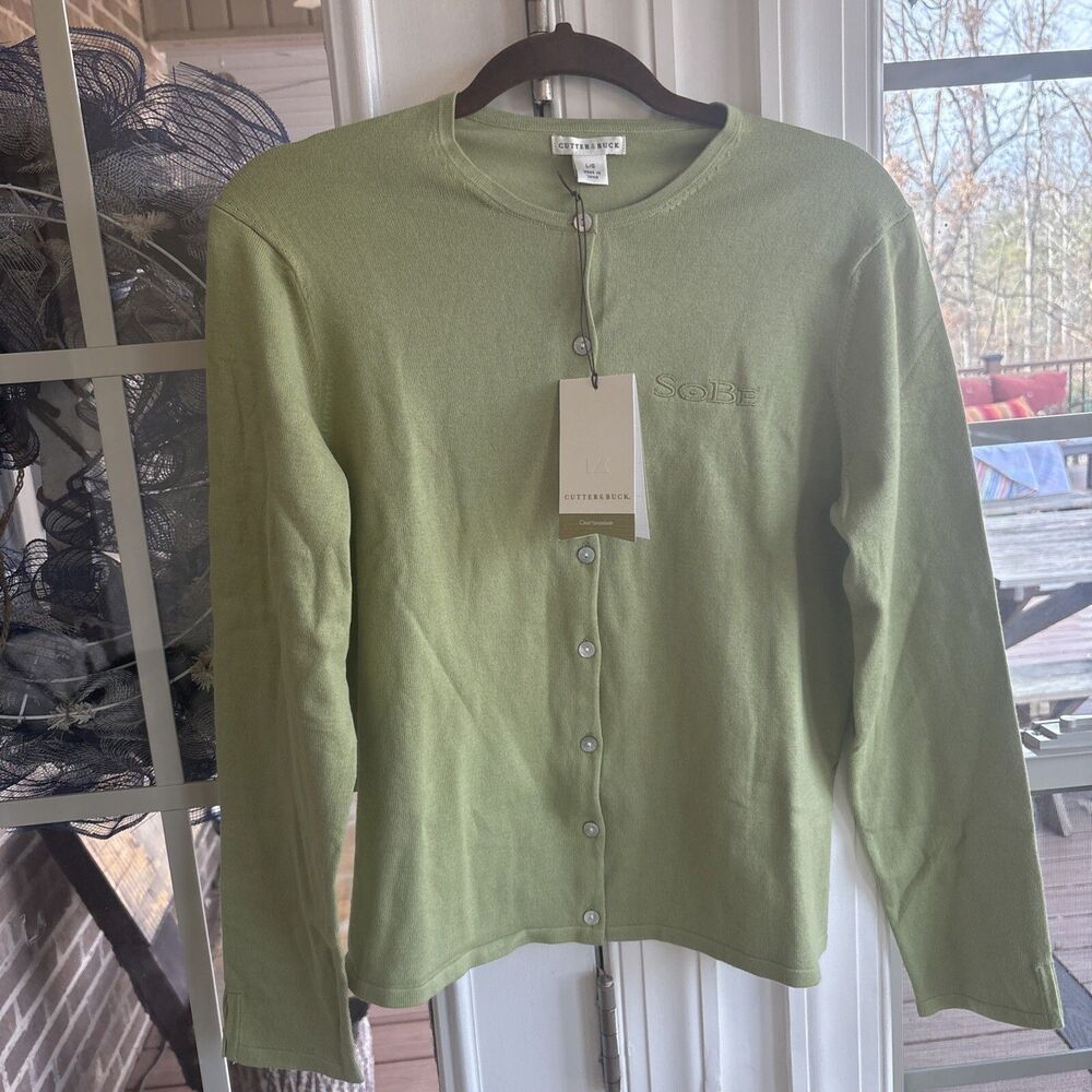 NEW Cutter and Buck Women's Sobe Light Green Lakemont Cardigan Sweater- Small